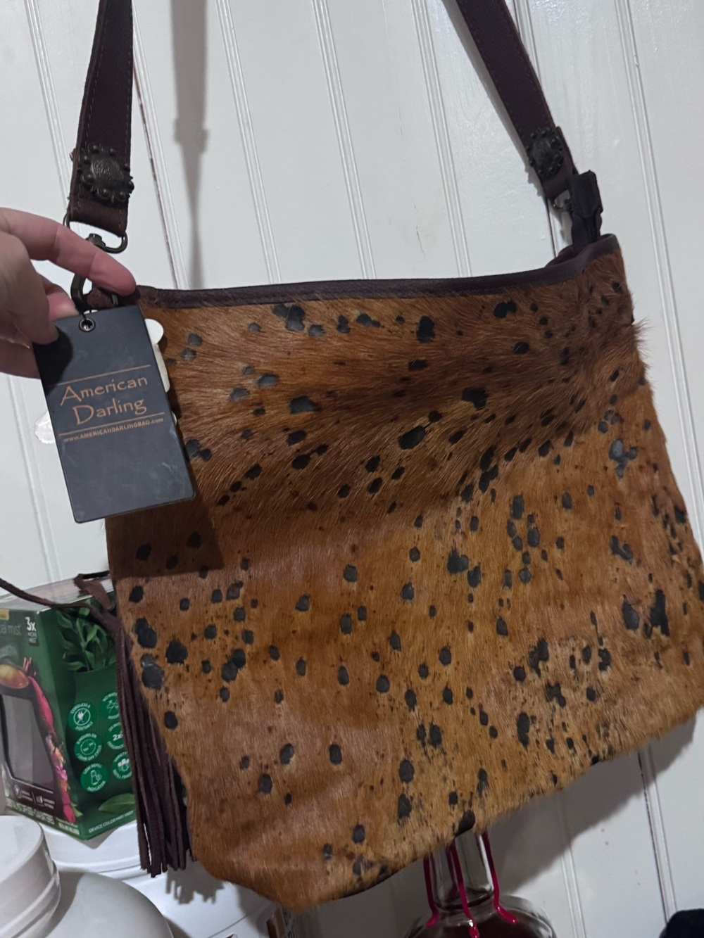 NWT American Darling Hair-On Cowhide Leather Crossbody Concealed carry bag
